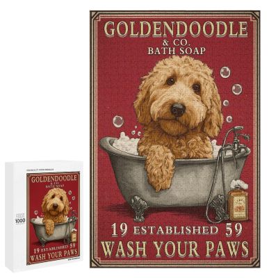 1000 PCS Wood Jigsaw Puzzles for Adults Goldendoodle Dog Co. Bath Soap Wash Your Paws Puzzles for Adults Games Educational Toys Gifts