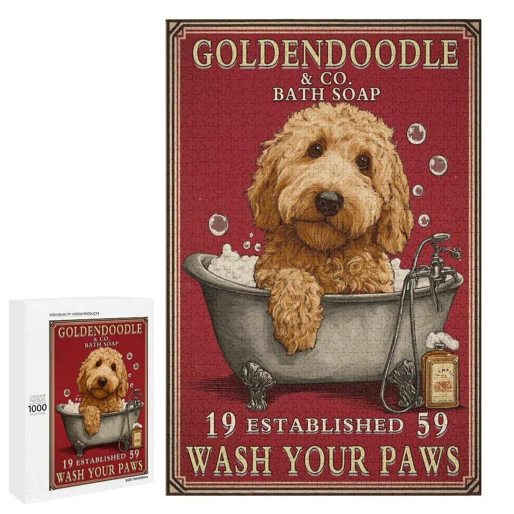 1000 PCS Wood Jigsaw Puzzles for Adults Goldendoodle Dog Co. Bath Soap Wash Your Paws Puzzles for Adults Games Educational Toys Gifts