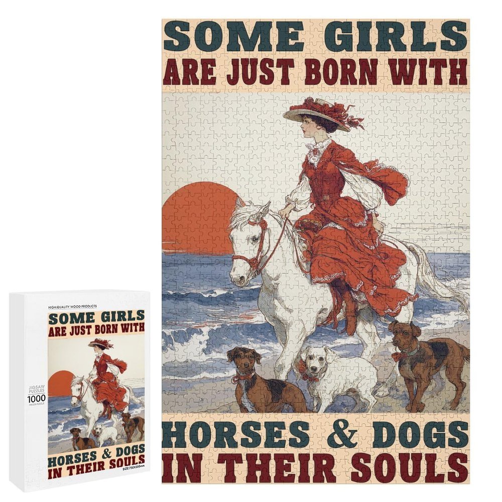 1000 PCS Wood Jigsaw Puzzles for Adults Horse Riding Girl Some Girls are Just Born with Horses Dogs in Their Souls Puzzles for Adults Games Educational Toys Gifts