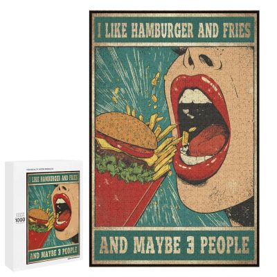 1000 PCS Wood Jigsaw Puzzles for Adults I Like Hamburger and Fries and Maybe 3 People Puzzles for Adults Games Educational Toys Gifts