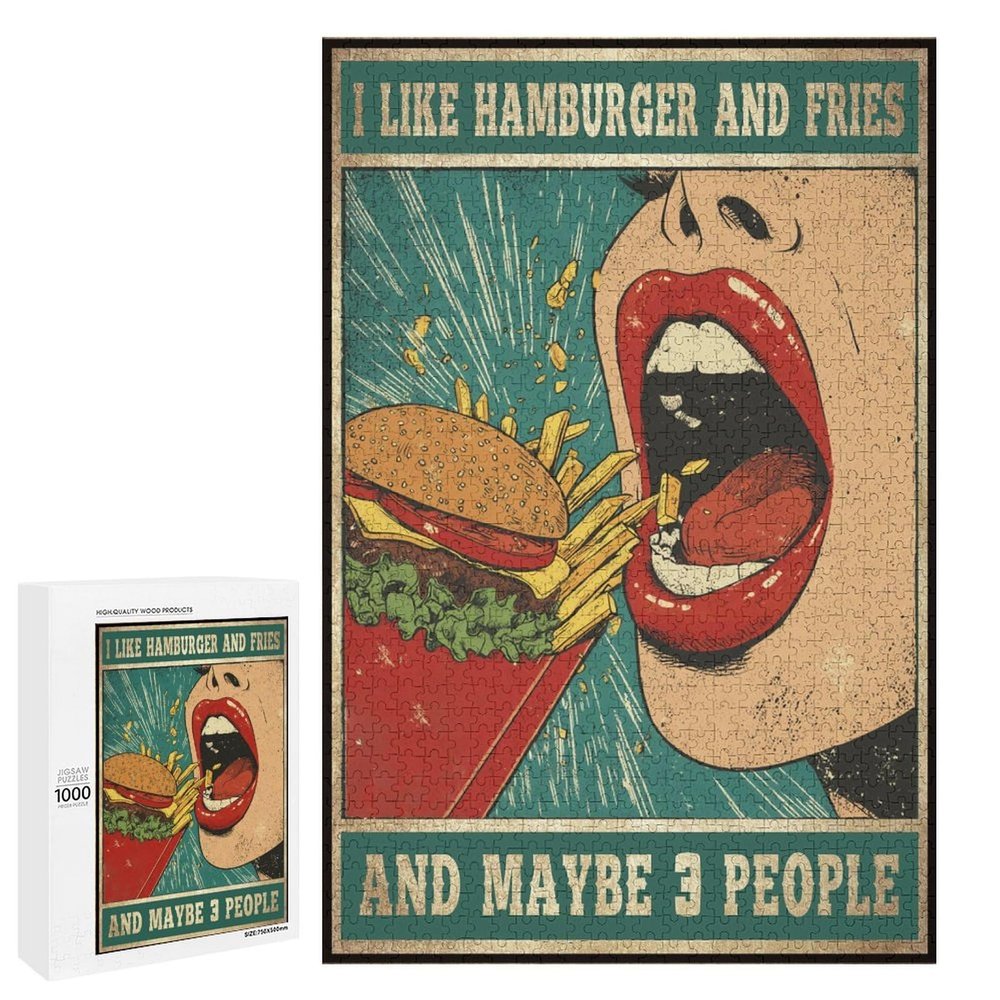 1000 PCS Wood Jigsaw Puzzles for Adults I Like Hamburger and Fries and Maybe 3 People Puzzles for Adults Games Educational Toys Gifts