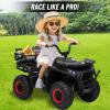 24V 4WD Kids ATV, Ride On Toy Car w/Kneepads, Music, LED Lights, 5Mph Max Speed, Rear Storage Rack, Spring Suspension, Safe Soft Start&Brake, Kids 4 Wheeler for Kids Boys Girls, L Black view 2