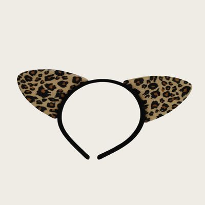 Animal Ears Headband, Warthog Costume Headpiece for Kids Party, Funny Cartoon Themed Birthday, Carnival, Dress Up Hair Accessories (Velvet Black Leopard -B)