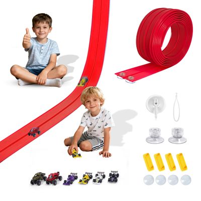 Portable DIY 16ft Flexible Race Track with Roll-Up Storage Compatible with 1/64 Diecast Cars Ages 3+Includes 6 Racing Cars Christmas Decorations for Kids