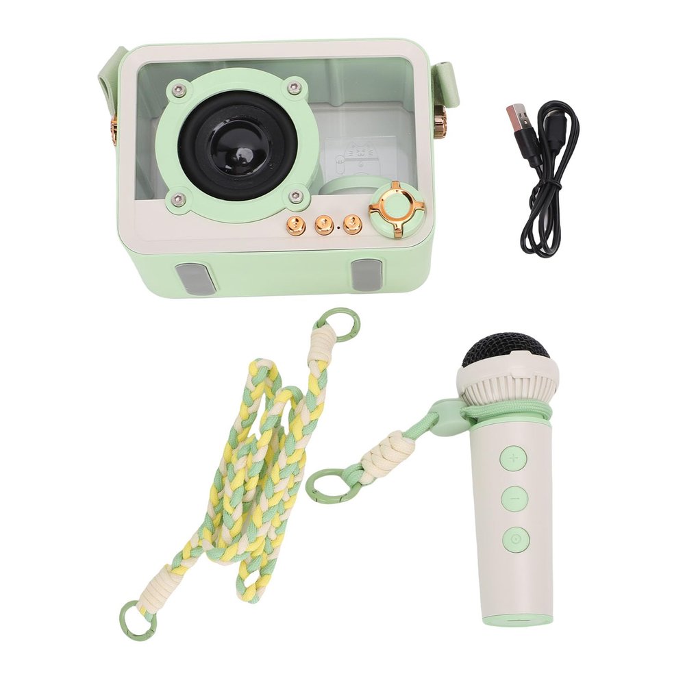 ToysCentral Basics Kids Karaoke Machine Portable Speaker with Microphone Childrens Singing Machine Transparent Speaker for Home Travel Camping 12H Playback 10M Range Stereo Surround Sound (Green)