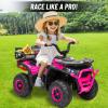 24V 4WD Kids ATV, Ride On Toy Car w/Kneepads, Music, LED Lights, 5Mph Max Speed, Rear Storage Rack, Spring Suspension, Safe Soft Start&Brake, Kids 4 Wheeler for Kids Boys Girls, L Pink view 2
