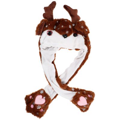 BESPORTBLE Christmas Plush Moving Ear Hat Reindeer Cap Holiday Party Costume Funny Novelty Hat for Stage Performance and Xmas Celebration