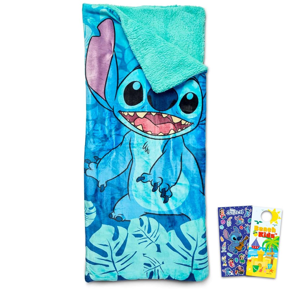 Stitch Sleeping Bag Set - Bundle with Soft Disney Slumber Bag Plus Stickers, More for Kids, Girls | Lilo and Stitch Sleeping Bag 27" x 55"