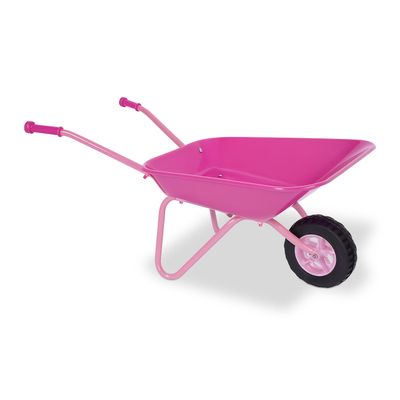 Relaxdays Children's Wheelbarrow Non-Slip Handles, H x W x D: 43 x 74 x 36 cm, Metal, Plastic, Children's Storage Box, Pink/Black
