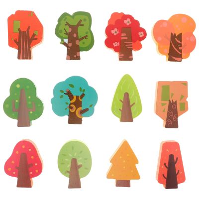 HEANUJJ 12pcs Wooden Railway Scenery Trees - Miniature Wood Trees Model - Mini Model for DIY Railway Diorama Train Track Scenes Landscape Accessories