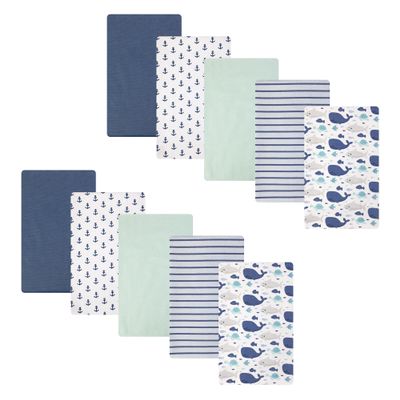 Hudson Baby Cotton Flannel Burp Cloths 10-Pack, Sea Friends, One Size