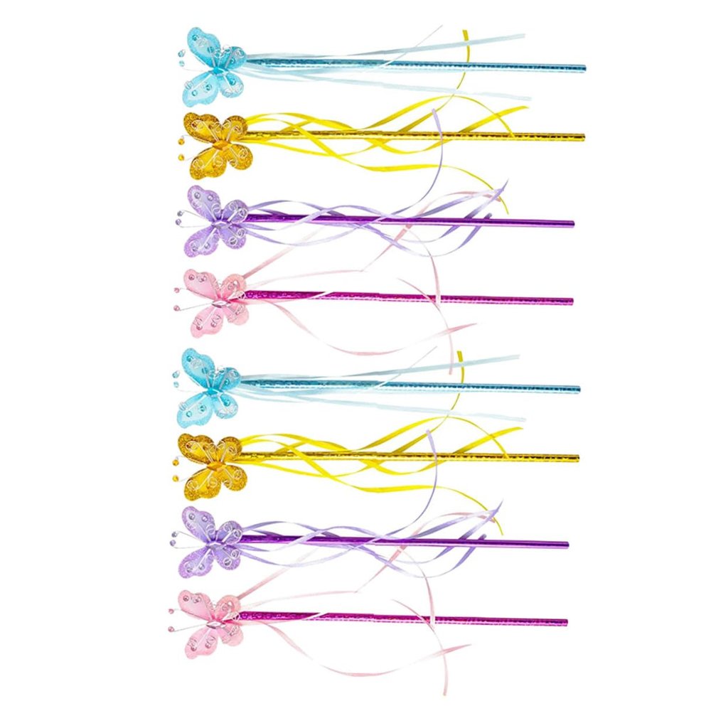LALADEFIEE 8pcs Butterfly Fairy Wands Lightweight Handheld Enchantment Sticks with Comfortable Texture Vibrant Colors for Birthday Parties and Dress-up Fun
