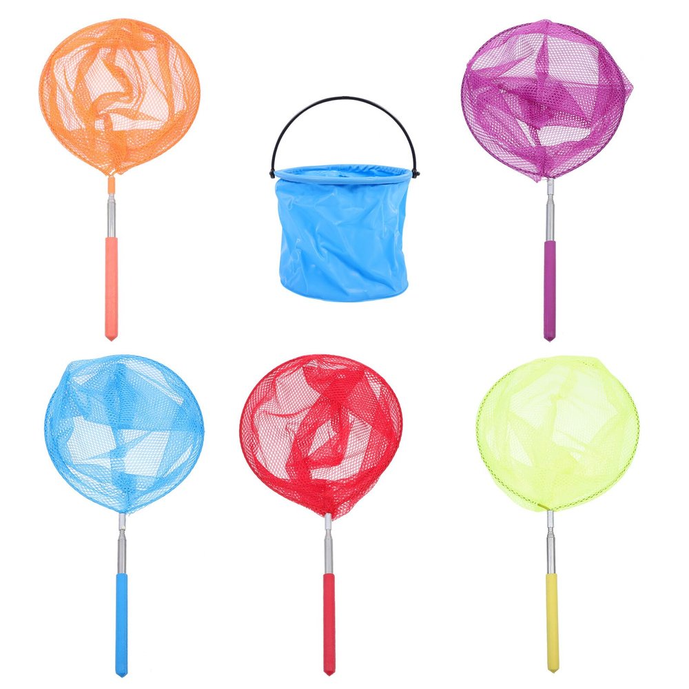 LALADEFIEE Telescopic Butterfly and Catching Net with Bucket Extendable Stainless Steel Outdoor Fishing and Gathering Tool for Adults -Slip Handle Nets