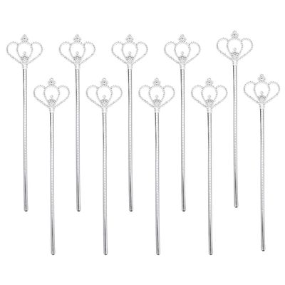 10Pcs Silver Design Fairy Wands Decorative Flashing Star Crown Sticks for Stage Performance Birthday Party Role-Playing Accessories