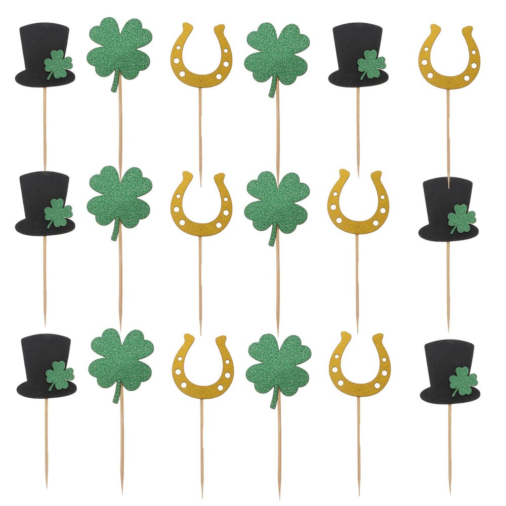 HINTRMENT 24pcs St Patrick's Day Shamrock Cake Toppers Clover Hat Picks for Cupcakes Dessert Party Decorations Food-grade Lightweight Indoor Outdoor Use