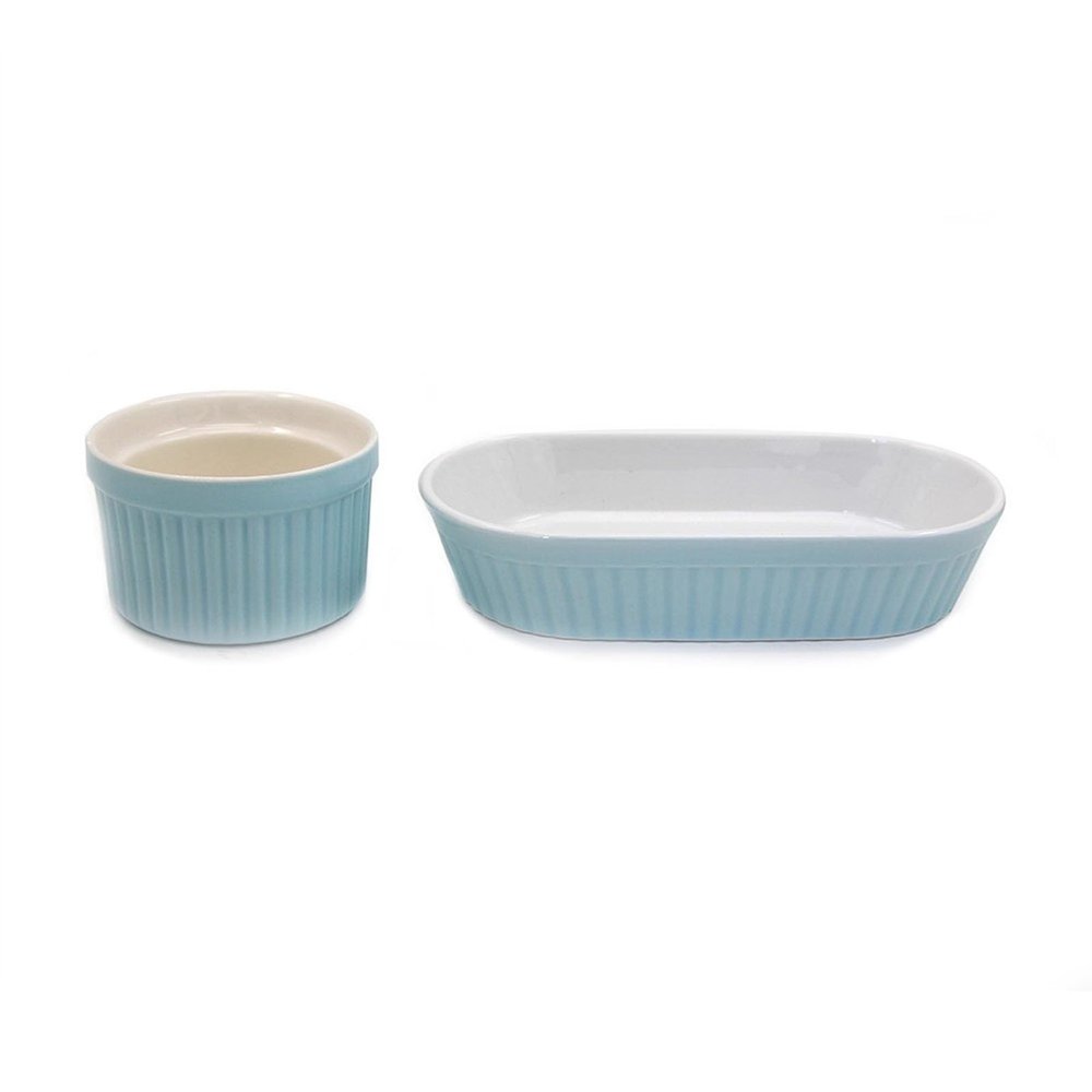LLTCMAOYI Montessori Ceramic Baking Bowl Set, High-Temperature Resistant Ceramic Kitchenware,Blue