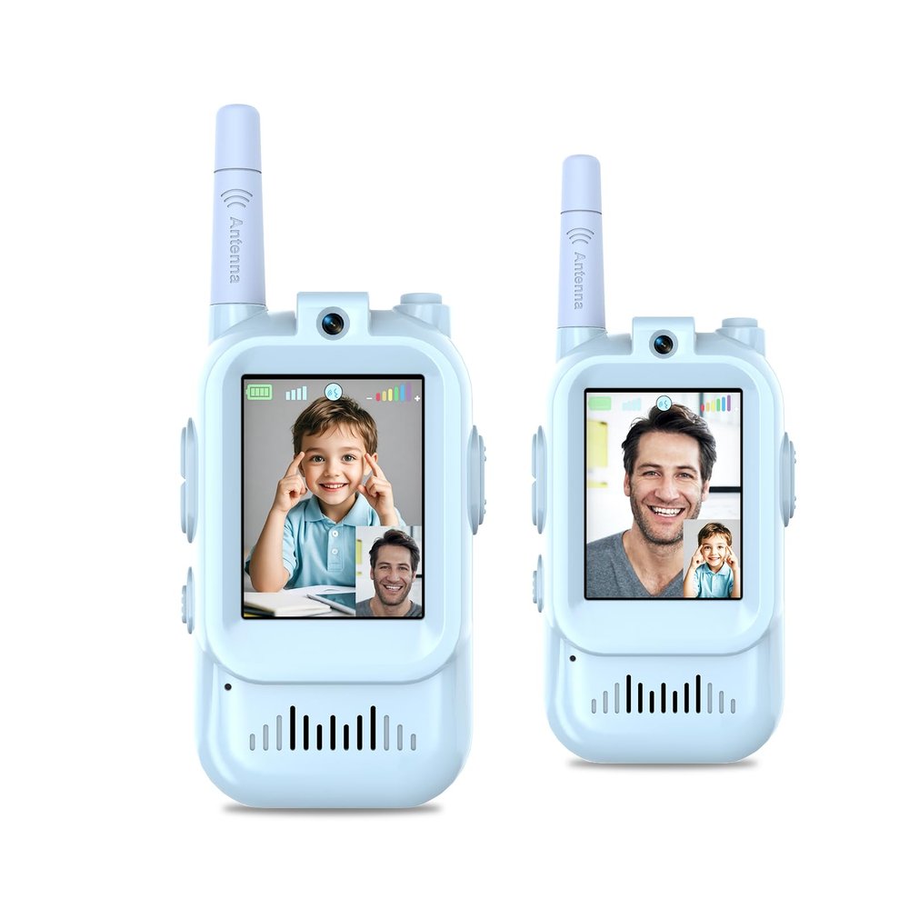 Video Walkie Talkies for Kids, Handheld 2 Pack Rechargeable Kids Video walkie talkies,Long Range Ideal for Family Games, Outside, Camping, Hiking (Blue)