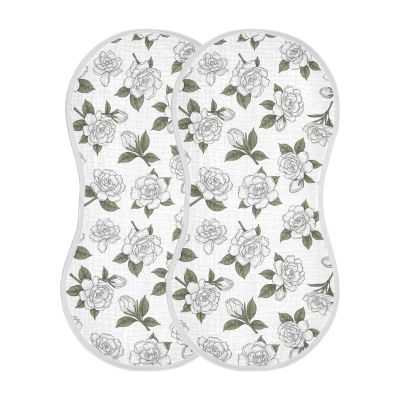 Qinllo Muslin Burp Cloths Leaves Flower White Pattern Cotton Baby Burp Cloths 2 Pack Ultra Absorbent and Soft Thick Burping Cloth for Newborn Must Haves 22"x11"
