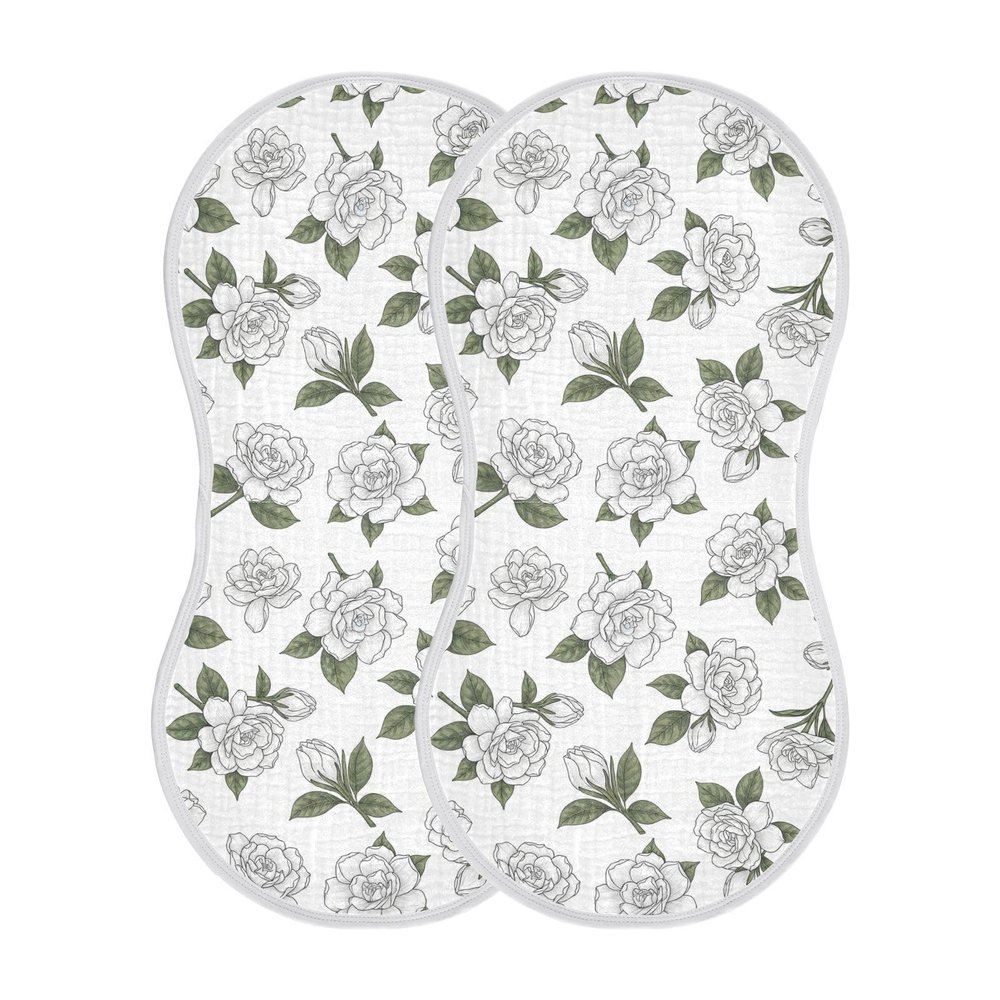Qinllo Muslin Burp Cloths Leaves Flower White Pattern Cotton Baby Burp Cloths 2 Pack Ultra Absorbent and Soft Thick Burping Cloth for Newborn Must Haves 22"x11"