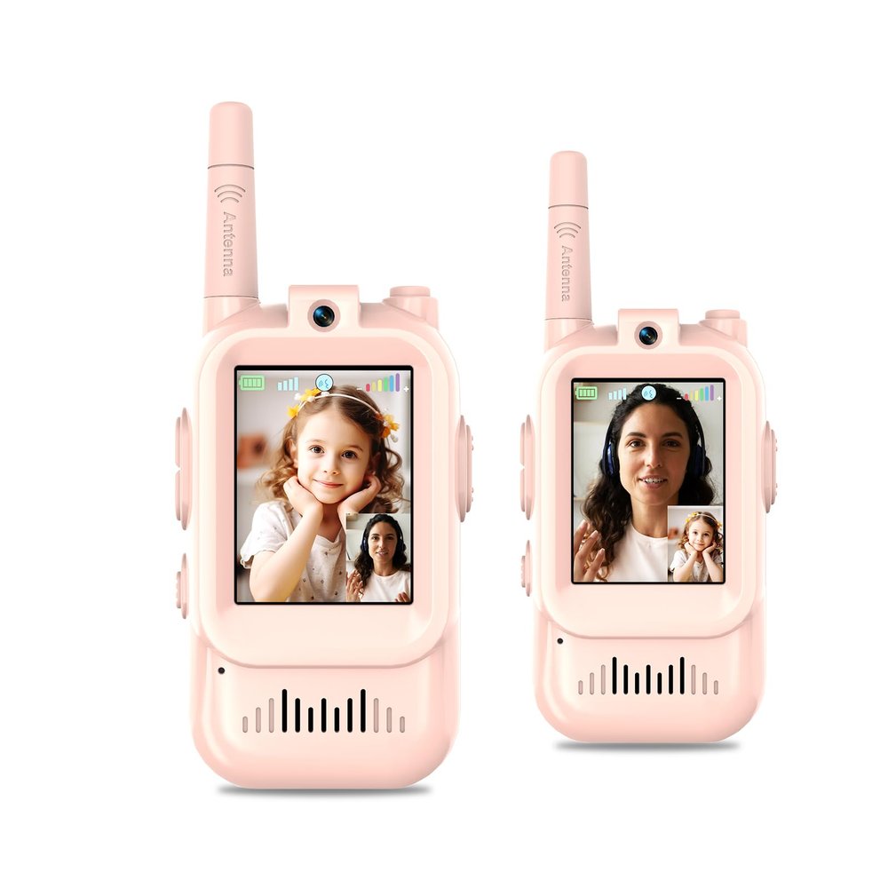 Video Walkie Talkies for Kids, Handheld 2 Pack Rechargeable Kids Video walkie talkies,Long Range Ideal for Family Games, Outside, Camping, Hiking (Pink)