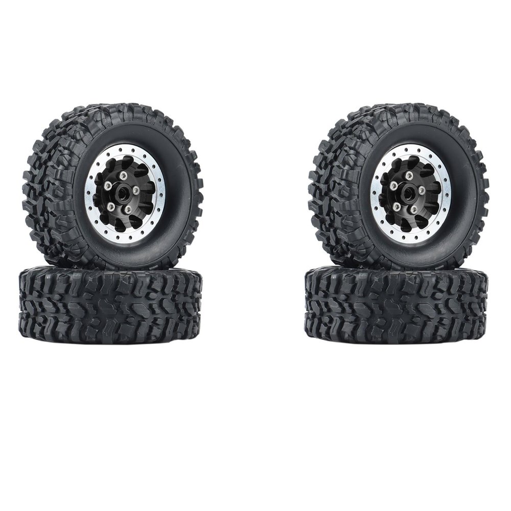 RC Tires Tyres Wheels Compatible with WPL C14 C24 B14 B24 B36 for MN D90 MN99S RC Car Upgrade Parts 4Pcs Metal Beadlock Wheel Hub Rim and Rubber Tire Set