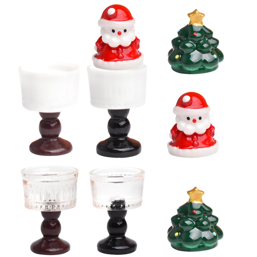 8 Pcs Miniature Santa Claus & Goblet Figurines  1:12 Scale DIY Desktop Ornaments for Dollhouses, Fairy Gardens, Christmas Decorations, Pretend House Scenes, Stress Relief & Handmade Craft Projects