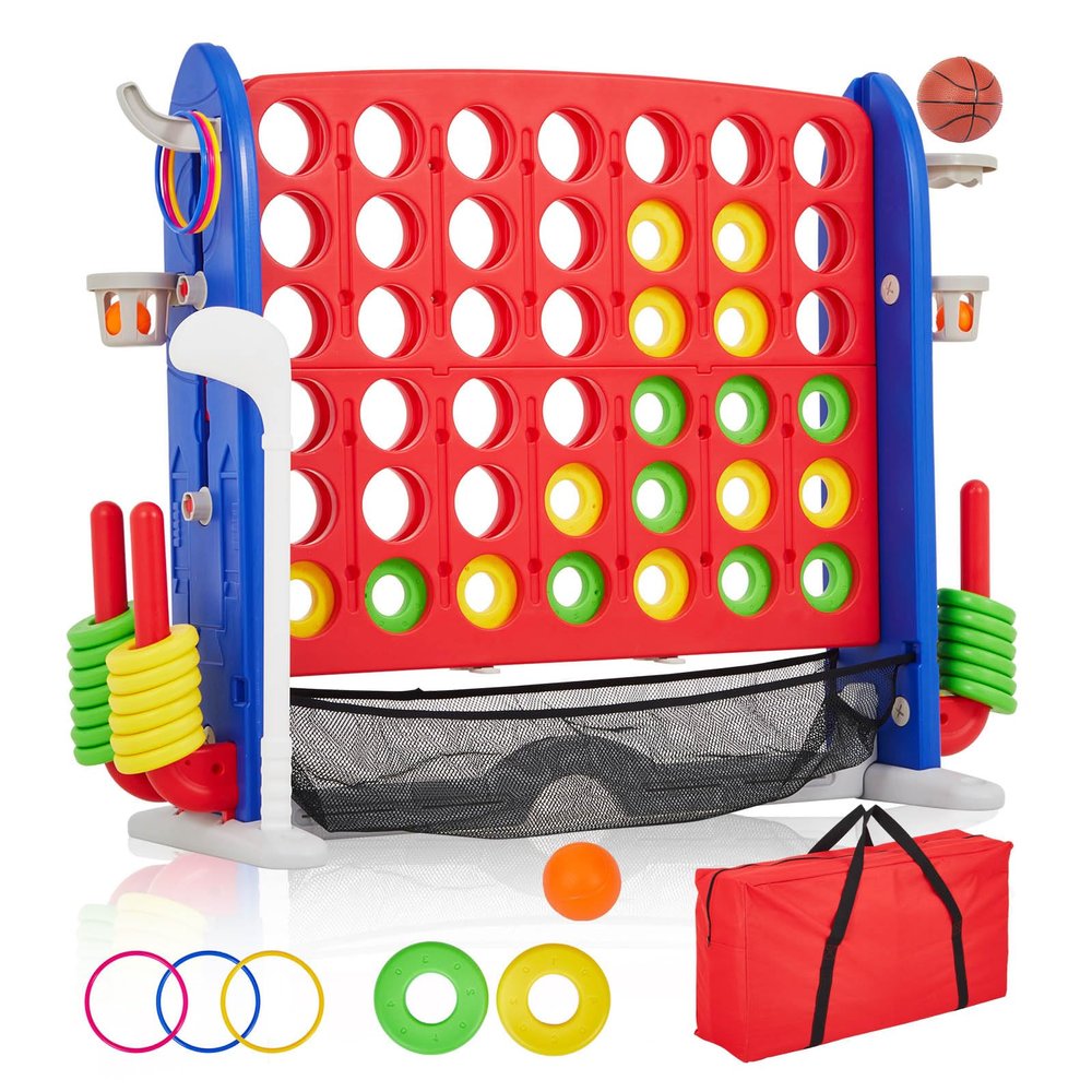 4 in a Row Tabletop Game, 3.6 Ft 4 to Score Game for Kids & Adults, Indoor/Outdoor Family Yard, Portable Giant 4 Row Game with Carrying Bag for Home, Picnic & Travel, 4-in-1 Version