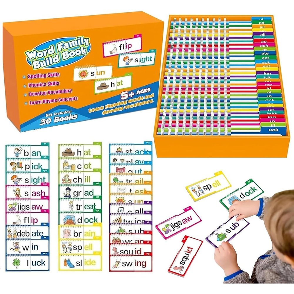 30 Read and Rhyme Flip Books,Word Family Build Book,ABC Vocabulary Flash Cards,Learn to Read Phonics Flash Cards,for Kids 3-5 - Builds Foundational Reading Skills,Vocabulary Building