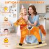 Rocking Horse Plush Animal on Wooden Rockers, Ride-On Rocking Horse Chair with Musical Sounds, Moving Mouth and Wagging Tail, 110 Lbs Weight Capacity (Light Brown-Middle) view 2