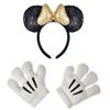 A Miaow Black Mouse Ears Headband 3D Glitter Sequins Bow White Cartoon 4-Finger Mice Hand Glove Set for Cosplay Costume Party (Black and Golden Set) view 1