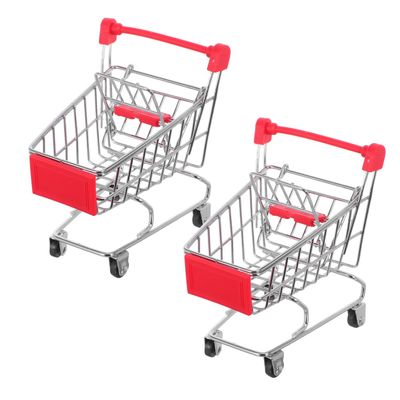 Healeved 2Pcs Mini Shopping Cart Toys for Kids Role Play Small Trolley Basket for Desktop Decor and Sundries Storage Plastic Model 4.72 x 4.52 x 3.34 inches (Silver)