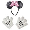 A Miaow Black Mouse Ears Headband 3D Glitter Sequins Bow White Cartoon 4-Finger Mice Hand Glove Set for Cosplay Costume Party (Black and Pink Set) view 1