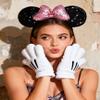 A Miaow Black Mouse Ears Headband 3D Glitter Sequins Bow White Cartoon 4-Finger Mice Hand Glove Set for Cosplay Costume Party (Black and Pink Set) view 3