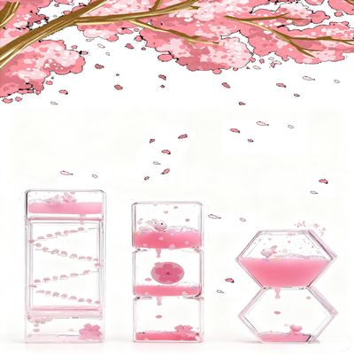 Beautiful Pink Rabbit Petals Sensory Liquid Hourglass Motion Bubbler ASMR Alternative for Stress Relief Desktop Decor Office (6.49in/2.36in)