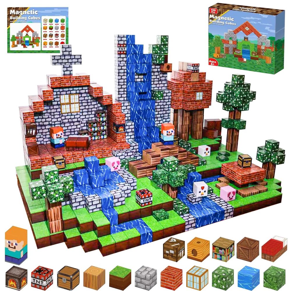 Lottmopi Magnet Blocks -100pcs Magnetic Building Blocks, STEM Montessori Sensory Toys for Toddlers Gifts for 3+ Years Old, Magnet Cubes Toddler Kids Toys Birthday Gifts Party Supplies