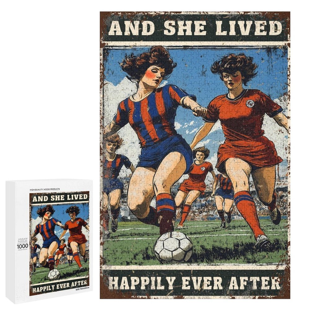 1000 PCS Wood Jigsaw Puzzles for Adults Football Girl Playing Football and She Lived Happily Ever After Puzzles for Adults Games Educational Toys Gifts