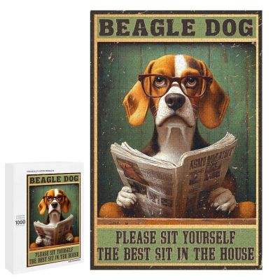 1000 PCS Wood Jigsaw Puzzles for Adults Beagle Reading Newspaper Beagle Dog Please Sit Yourself The Best Sit in The House Puzzles for Adults Games Educational Toys Gifts