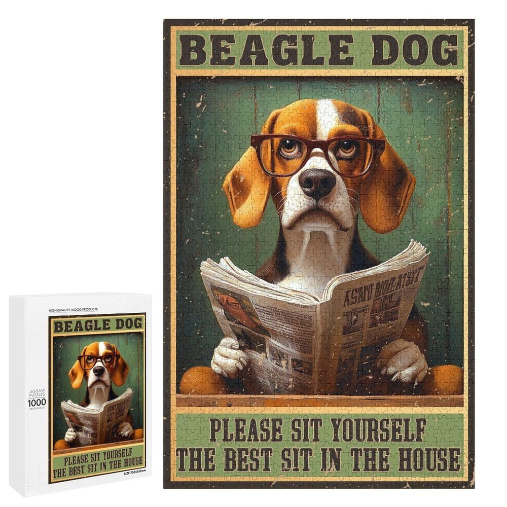 1000 PCS Wood Jigsaw Puzzles for Adults Beagle Reading Newspaper Beagle Dog Please Sit Yourself The Best Sit in The House Puzzles for Adults Games Educational Toys Gifts