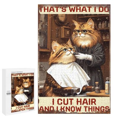 1000 PCS Wood Jigsaw Puzzles for Adults Cat Barbershop Hair Salon That's What I Do I Cut Hair and I Know Things Salon Fun Puzzles for Adults Games Educational Toys Gifts