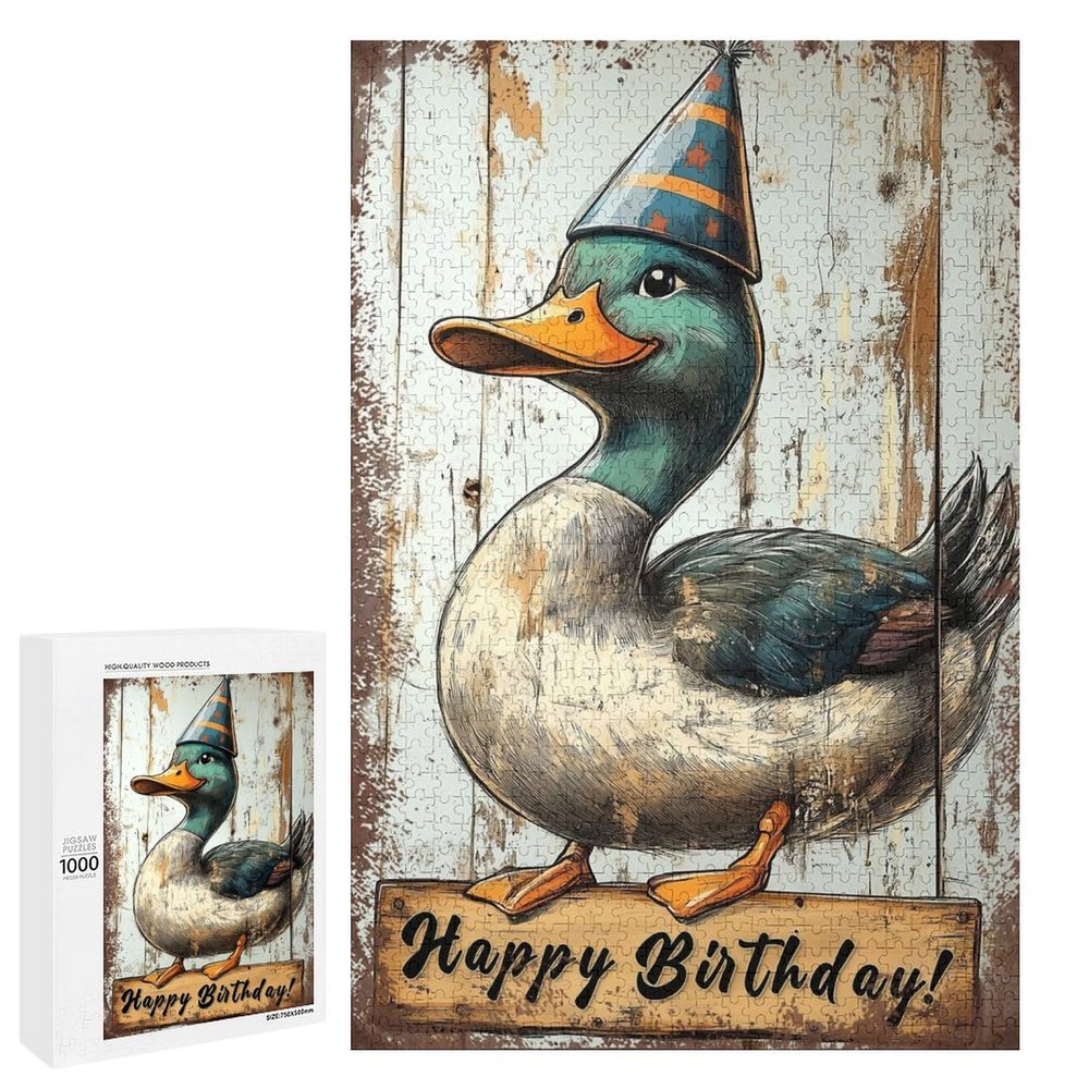 1000 PCS Wood Jigsaw Puzzles for Adults Duck Happy Birthday Duck Fun Puzzles for Adults Games Educational Toys Gifts