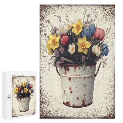 1000 PCS Wood Jigsaw Puzzles for Adults Flower Daffodil Floral Bouquet Farmhouse Spring Flowers Bar Puzzles for Adults Games Educational Toys Gifts