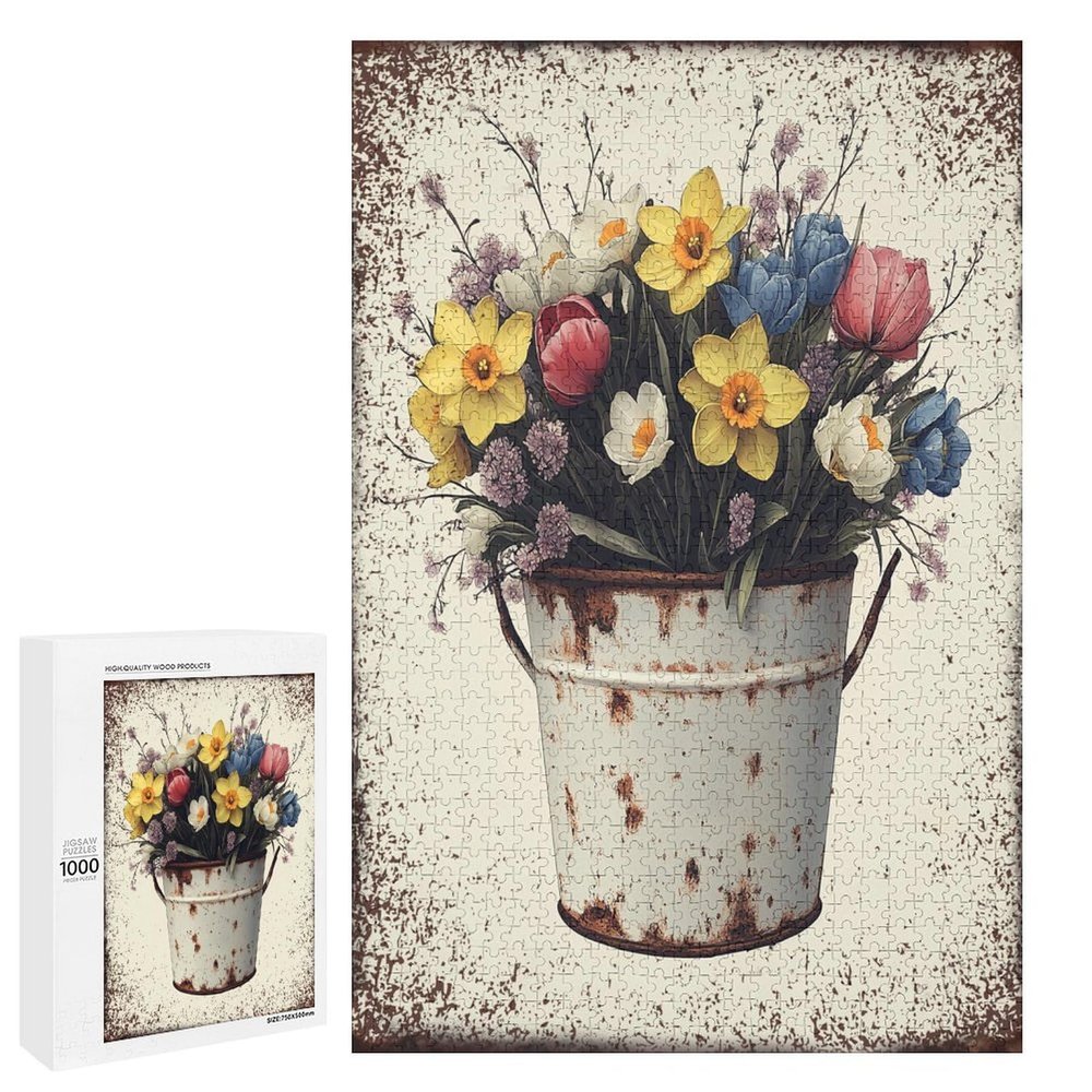 1000 PCS Wood Jigsaw Puzzles for Adults Flower Daffodil Floral Bouquet Farmhouse Spring Flowers Bar Puzzles for Adults Games Educational Toys Gifts
