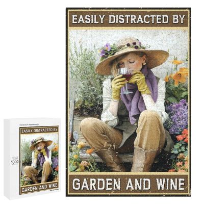 1000 PCS Wood Jigsaw Puzzles for Adults Gardener Gardening Girl Easily Distracted by Garden and Wine Puzzles for Adults Games Educational Toys Gifts