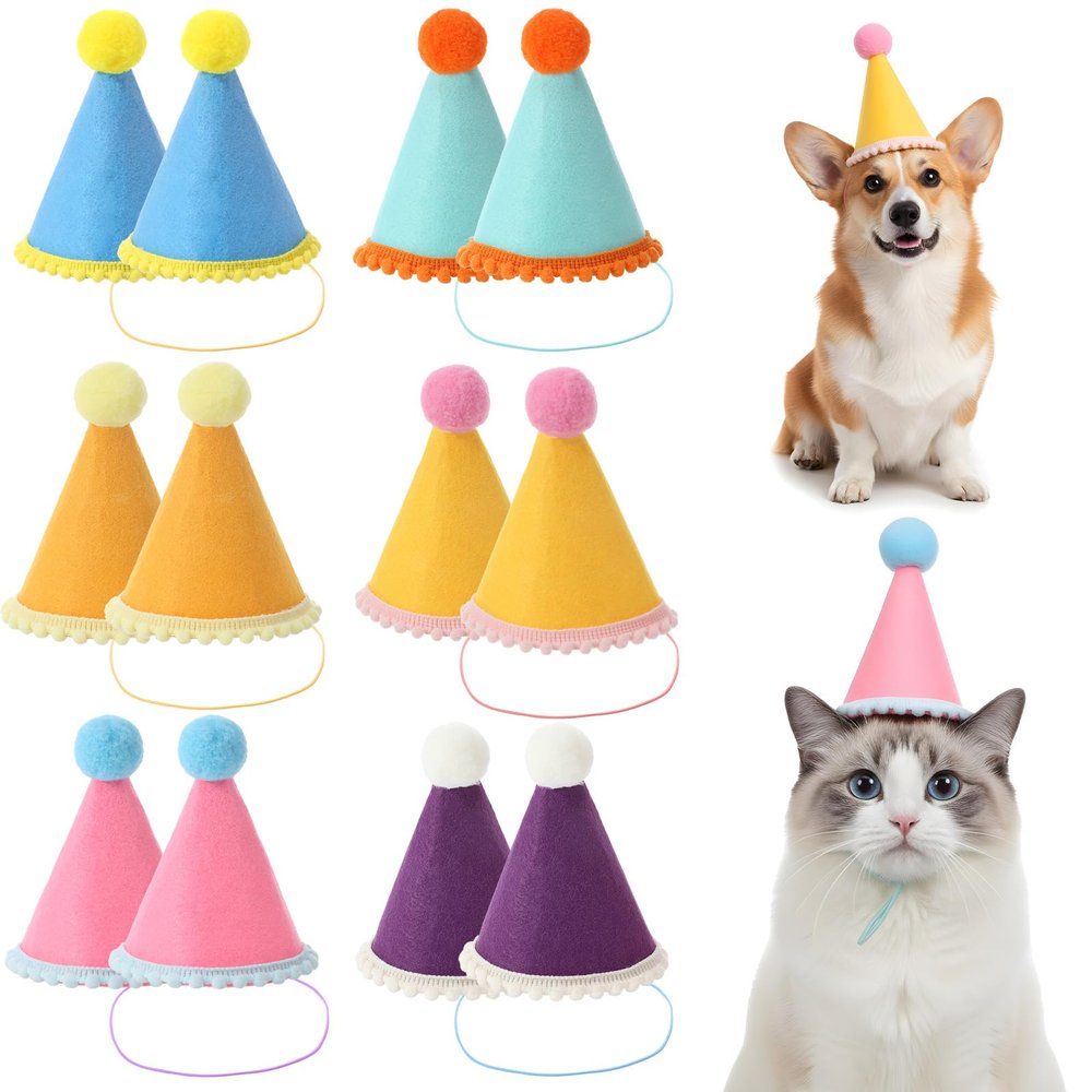 12Pcs Mini Party Hats for Stuffed Animals, Birthday Cone Hat, Adjustable Stuffed Pet Stuffy Party Hats for Cat Dolls Dog Rabbit Puppies Birthday