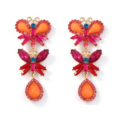 7 * 2.7cm Retro Alloy Glass Animal Butterfly Tassel Female Earrings,orange,7 * 2.7cm