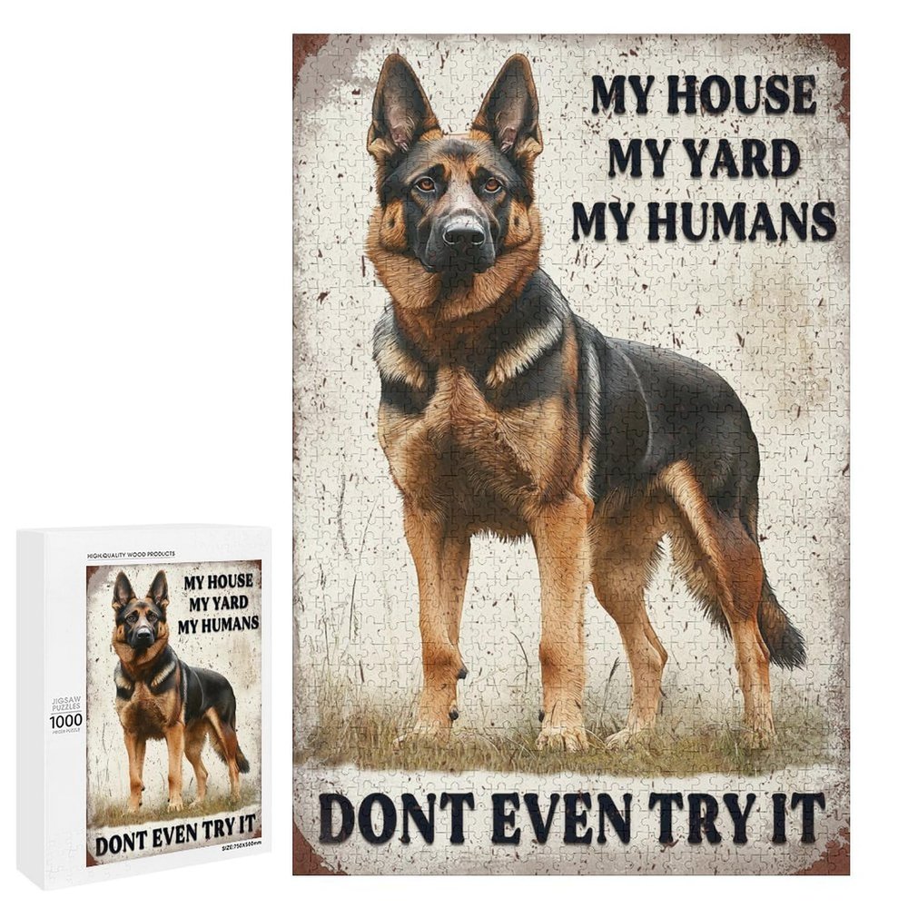 1000 PCS Wood Jigsaw Puzzles for Adults German Shepherd Dog German Shepherd Dog My House My Yard My Humans Fun Puzzles for Adults Games Educational Toys Gifts