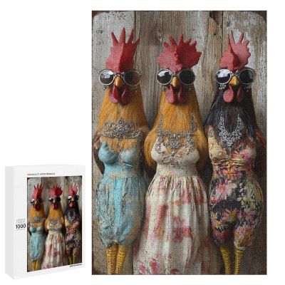 1000 PCS Wood Jigsaw Puzzles for Adults Chicken Farm Chicken Fashionable Rooster Fun Puzzles for Adults Games Educational Toys Gifts