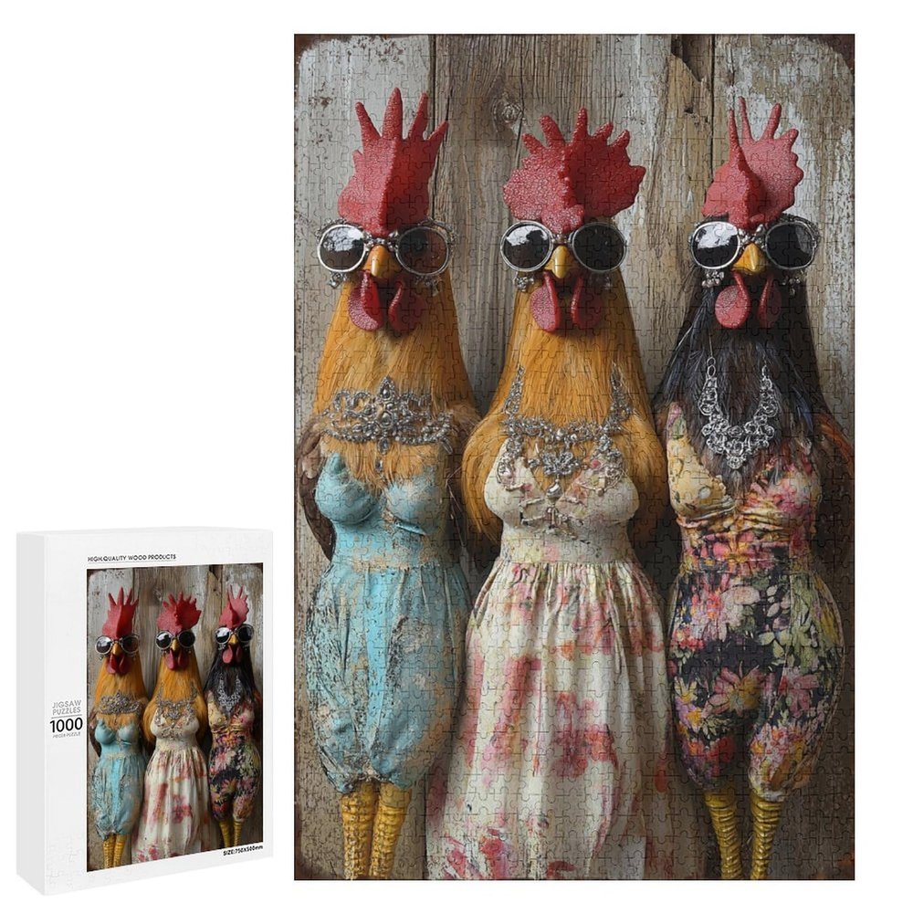 1000 PCS Wood Jigsaw Puzzles for Adults Chicken Farm Chicken Fashionable Rooster Fun Puzzles for Adults Games Educational Toys Gifts