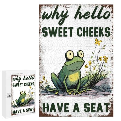 1000 PCS Wood Jigsaw Puzzles for Adults Why Hello Sweet Cheeks Have A Seat Frog Vintage Puzzles for Adults Games Educational Toys Gifts