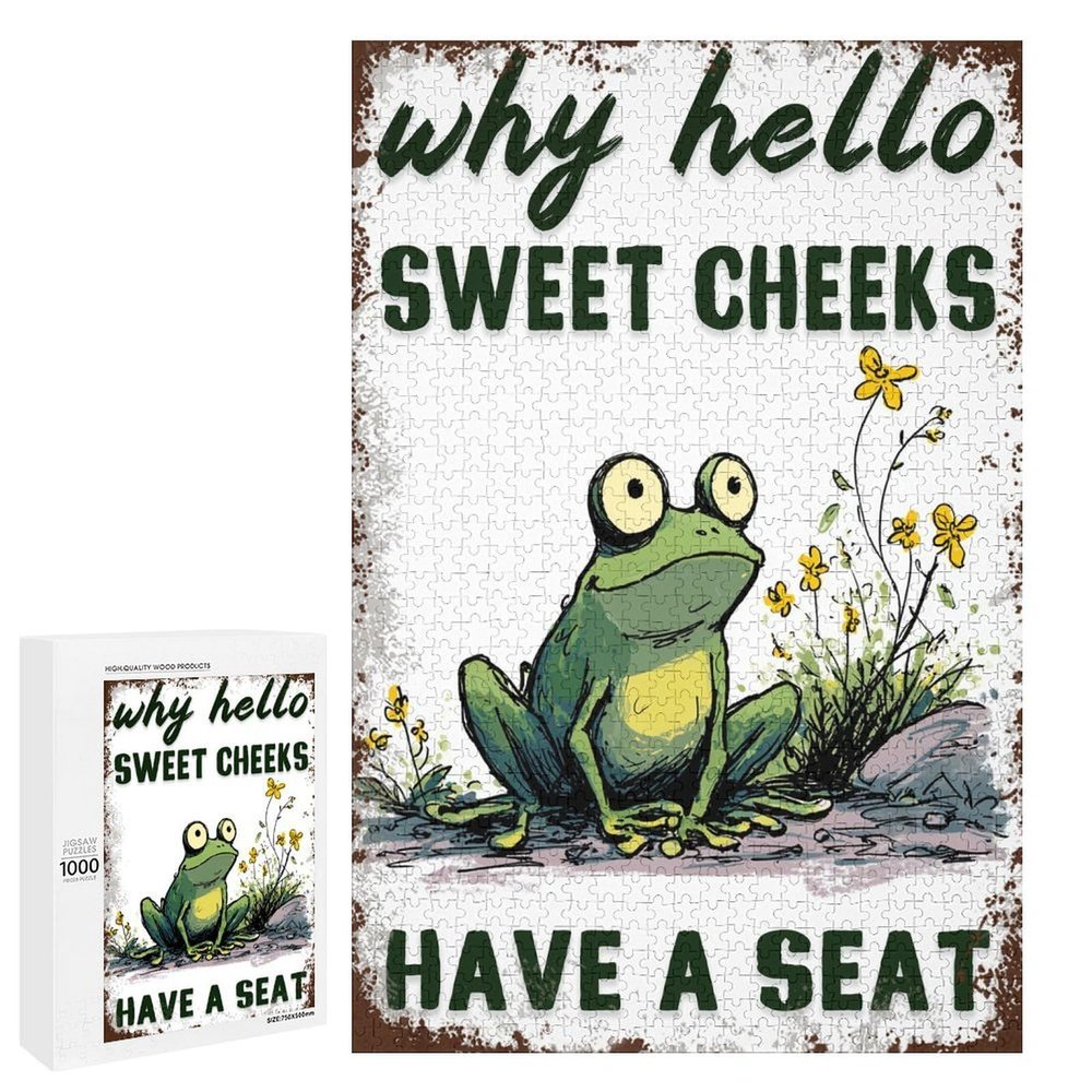 1000 PCS Wood Jigsaw Puzzles for Adults Why Hello Sweet Cheeks Have A Seat Frog Vintage Puzzles for Adults Games Educational Toys Gifts